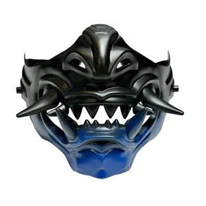 Japanese Monster Hannya Mask Demon Oni Samurai Half Face Custom (Black & Blue) - Picture 1 of 6