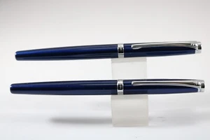 Nuevo de Lote Antiguo X-Pen Facetado Azul Translúcido Extra Fino Fuente y Bolígrafo, CT - Imagen 1 de 13