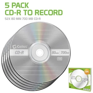 Cellet CD-R 5er-Pack - 700 MB 80 Minuten Leer-Discs, 52-fache Geschwindigkeit für Daten & Musik - Bild 1 von 6
