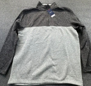 Izod Sweater Mens Large Light Gray Charcoal Heathered Fleece 1/4 Zip Lined New - Picture 1 of 13