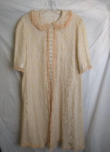 Handmade Nightgown Women M Pink Lace Ribbon Silk Cottagecore Prairie 1960 - Picture 1 of 12