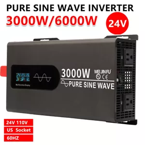 3000W 6KW LCD Car Power Inverter DC 24V To AC110V Pure Sine Wave Solar Converter - Picture 1 of 11