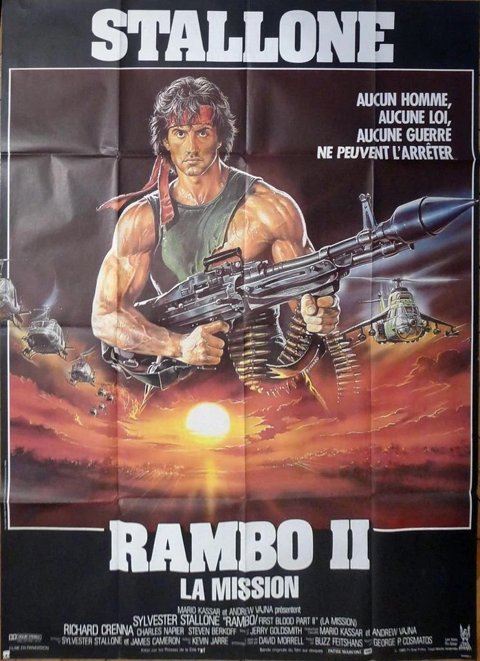 RAMBO 2 - STALLONE / HELICOPTER - RARE STYLE LARGE REGULAR FRENCH MOVIE POSTER - Bild 1 von 1