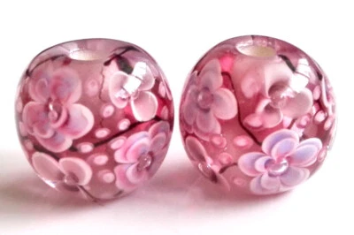 10 cuentas de vidrio de murano hechas a mano vidrio rosa ciruela flor redonda 14 mm Foto 1 de 2