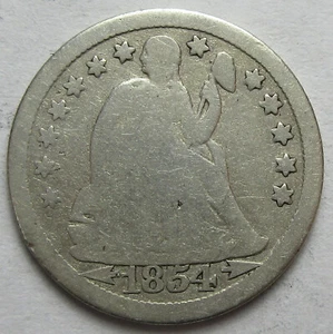 Moneda de diez centavos sentada de plata 1854 con flechas -buena- (#623e) - Imagen 1 de 2