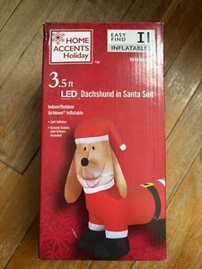 Home Accents 3,5 Fuß LED Dackel im Weihnachtsmannanzug Weihnachten luftgeblasen aufblasbar - Bild 1 von 3