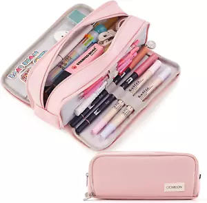 Large Capacity Pencil Case 3 Compartment Pouch Pen Bag for School Teen Girl Boy - Picture 1 of 7