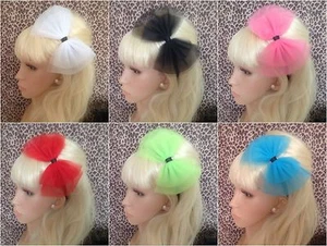 BIG NET TULLE TUTU BOW SATIN ALICE HAIR BAND HEADBAND 80s HEN PARTY FANCY DRESS - Picture 1 of 20