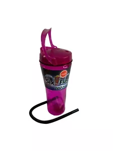 Six Flags 2022 Pink Plastic Cup Collectible Souvenir With Straw Coca Cola - Picture 1 of 9