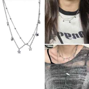 Star Pendant Strand Necklace For Women Beaded Choker Alloy Chain Fashion Style - Picture 1 of 16