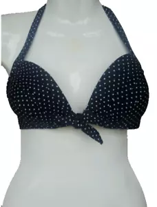 UNIQUE VINTAGE MONROE POLKA DOT HALTER BIKINI SWIM TOP BLACK Size XL 5723 - Picture 1 of 2