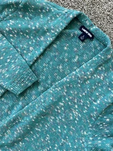 Lands End Cardigan Sweater Women’s Large Pockets Teal Blue Speckle Open Front L - Picture 1 of 10
