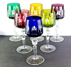 Set 6x Wine Glass Glas Flashed Glass Hand Cut Nachtmann Model Antika R1431 - Picture 1 of 21
