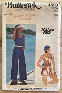 Butterick UNCUT VTG Pattern 4899 Size 14 Misses Semi Fitted Long Short Jumpsuit - Picture 1 of 4