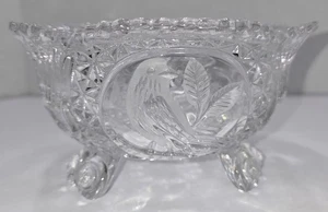 Vintage Hofbauer Leaded Crystal Footed Dish with Etched Bird 7.5" x 4" - Picture 1 of 6