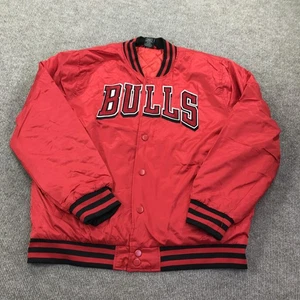 Chicago Bulls Jacket Mens Large Red NBA Basketball Snap Front Varsity Bomber - Picture 1 of 13