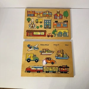 Vintage 1971-72 Fisher-Price Vehicles #508 Community #502 Peg Puzzles Toddlers - Picture 1 of 16