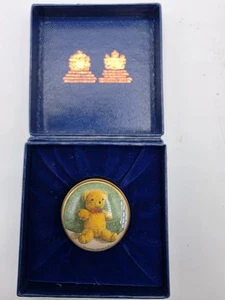 Vintage Halcyon Days Enamel Shireen Faircloth Teddy Bear Trinket Box - Picture 1 of 9