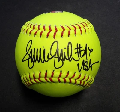 Equipo Jennie Finch EE. UU. Firmado Softbol Amarillo JSA Autenticado Foto 1 de 4