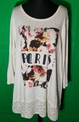 Top informal retro Avenue para mujer talla grande 18/20 Paris con ribete de encaje tostado manga 3/4 Foto 1 de 4