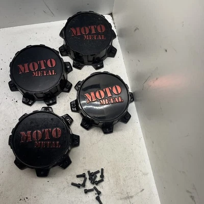 4 x Moto Metal Wheel Center Cap Gloss Black w/ Red Lettering T805L170-8-H53-S2 - Image 1 of 4