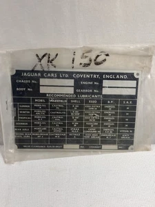Jaguar cars ltd. Coventry England Xk150 badge aluminium Recommended Lubricants - Picture 1 of 4