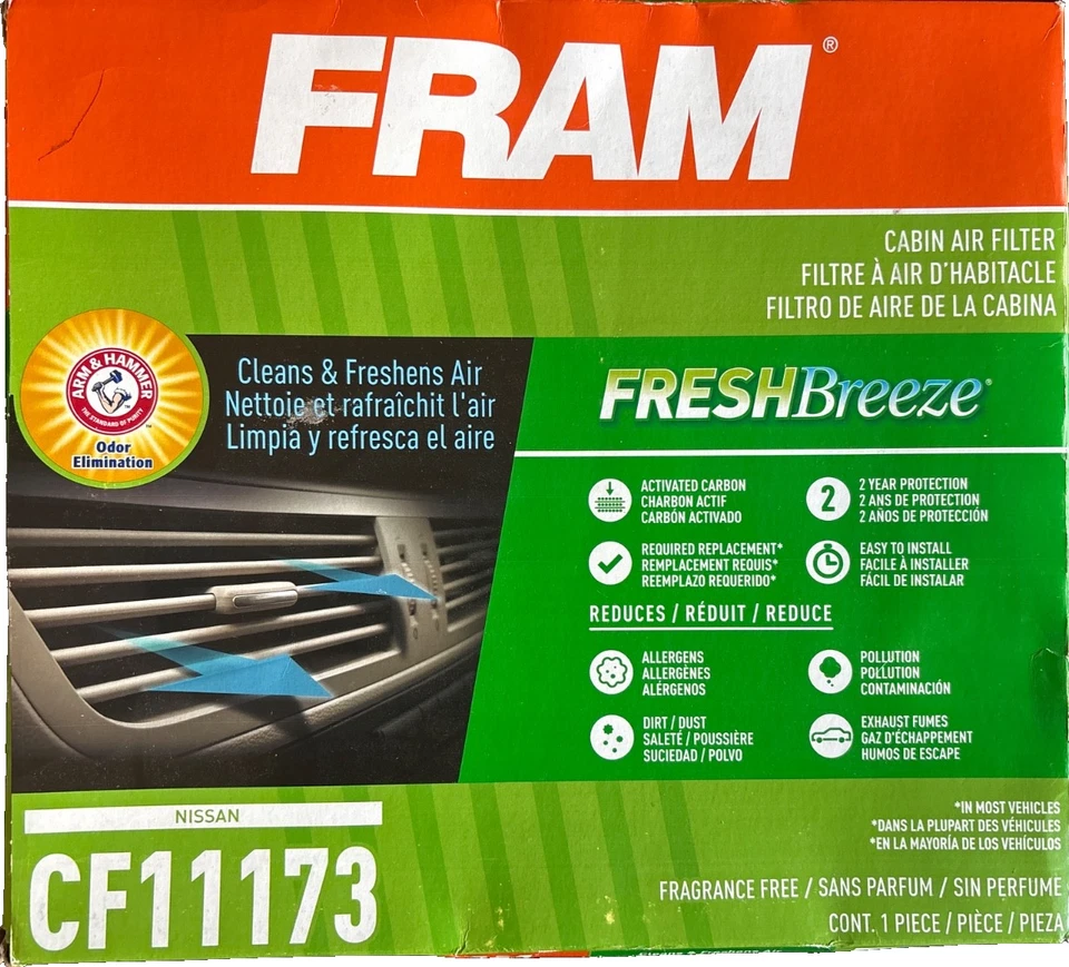 Novo filtro de ar de cabine Fram CF11173 para 2007-2012 Nissan Altima 2009-2014 Maxima - Imagem 1 de 3