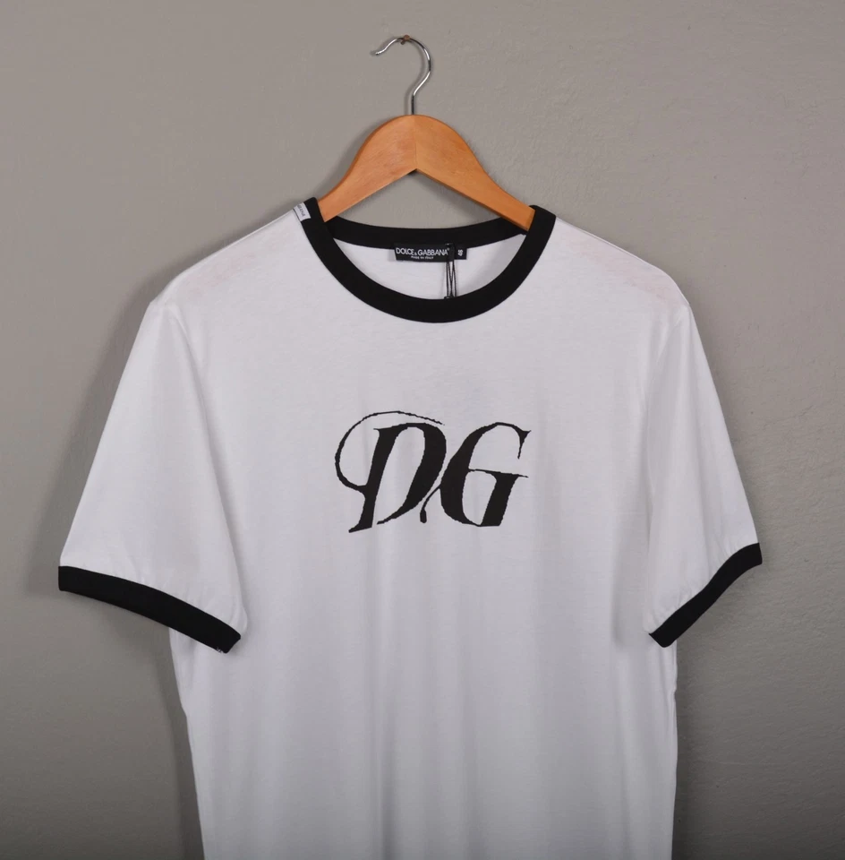 Мужская футболка Dolce&Gabbana белый хлопок L | логотип DG печать спереди | - Изображение 1 из 4