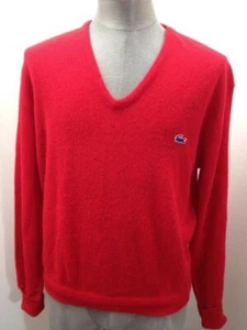 Vintage Izod Lacoste Mens Size L Orlon Acrylic Red Alligator V Neck Sweater - Picture 1 of 7