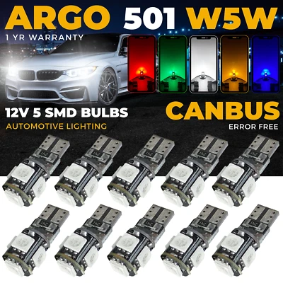 T10 CAR LED BULBS 501 ERROR FREE CANBUS 5 SMD XENON WHITE W5W SIDE LIGHT BULB - Image 1 of 4