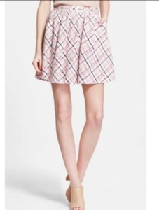 Joie Kaylea Linen Skirt Large Fits Medium Plaid White Pink Black Short A Line - Picture 1 of 6