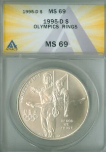 1995-D Olympics Rings Silver Dollar ANACS MS-69 FREE S/H (2026041) - Picture 1 of 4