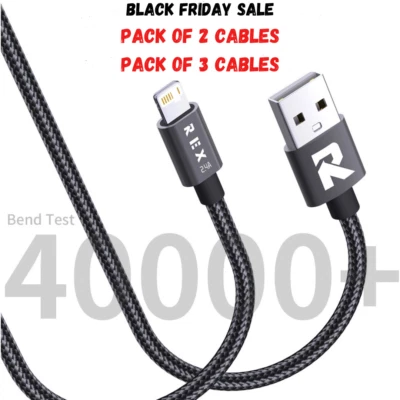 Fast iPhone Charger Cable Heavy Duty Braided USB Charging Lead Data  1M 2M 3M - Image 1 of 4