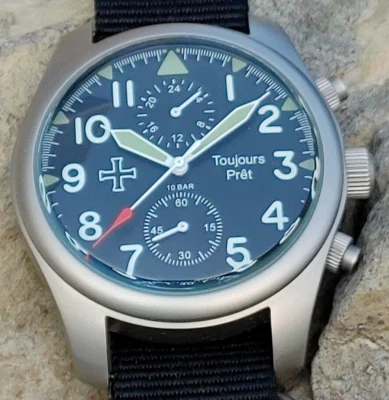 Toujours Pret GMT military field watch. Blasted stainless steel - domed crystal - Image 1 of 4
