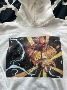 Demon Slayer Kimetsu no Yaiba Hoodie Sweater Pullover Zenitsu White Youth XL - Picture 1 of 4