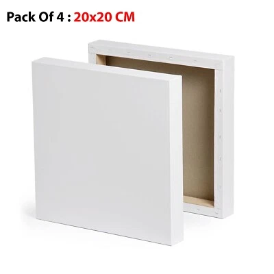 EZI-TECH PACK OF 4 Blank Artist Canvas Art Board Plain Painting Stretched Framed 20x20CM