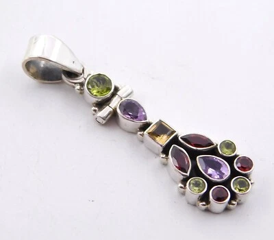 6.80 GM 925 Argento Sterling Massiccio Naturale Multi Taglio Pietra Pendente - Immagine 1 di 3