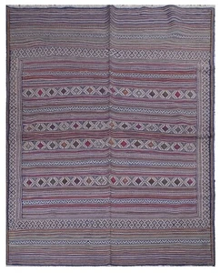 Laghari Traditional Solid & Striped Handmade Knotted Rug 5 x 7 ft - Picture 1 of 7
