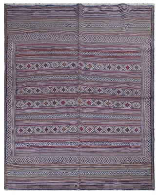 Laghari Traditional Solid & Striped Handmade Knotted Rug 5 x 7 ft - Image 1 of 4