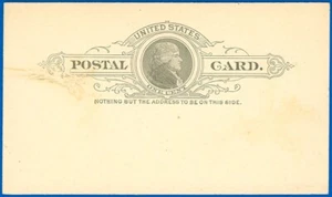 1886 Issued Postal Card #UX9, Mint, Glossy Paper, Small Stain, SCV $25.00 - Picture 1 of 2