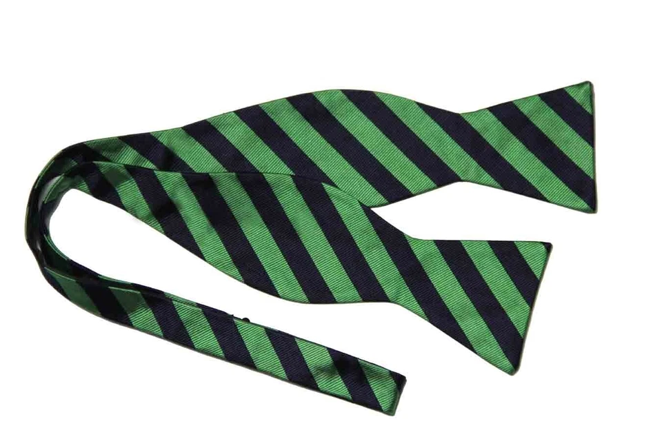 Pajarita a rayas Saddlebred Repp verde azul marino seda rayas ajustable para hombre Foto 1 de 1