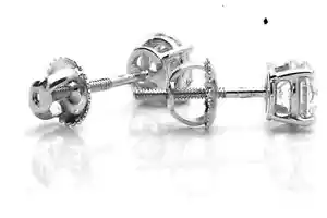 Orecchini a perno oro bianco 14 kt tondi diamanti brillanti 0,27tcw colore H I1 purezza - Foto 1 di 2