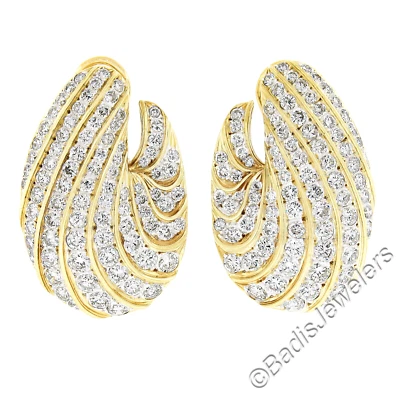 Pendientes Omega Grandes Festoneados Pulidos Diamantes Ardientes Oro 18K Dos Tonos 14ctw Foto 1 de 4