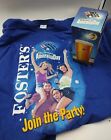 Vintage 90s Promotional T-Shirt Fosters Lager XL Blue Australia Day + Pint Glass