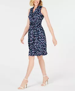 ¡Nuevo! Vestido acampanado ANNE KLEIN ~Talla 8~ estampado de puntos envoltura sintética con cinturón venta al por menor $129 - Imagen 1 de 6