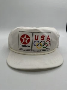 Vtg Texaco Hat USA Olympic Team 1992 Games Cap Logo Mesh Snap Back Trucker White - Picture 1 of 4