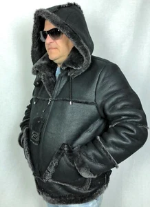 BLACK REAL 100% SHEEPSKIN SHEARLING LEATHER BOMBER B3 PILOT Coat Jacket XS-8XL - Picture 1 of 12