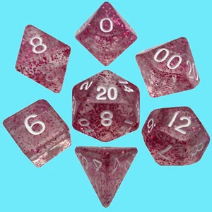 7 COUNT MINI DICE POLY SET: ETHEREAL light purple WITH WHITE NUMBERS- NEW - Picture 1 of 1