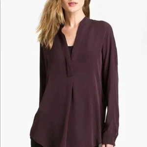 VINCE 100% Silk Long Sleeve Blouse Size SMALL in Raisin Purple - Picture 1 of 4