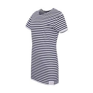 Womens Dress T Shirt Short Sleeve Long Top Tee Summer Russian Navy Blue Striped - Picture 1 of 3